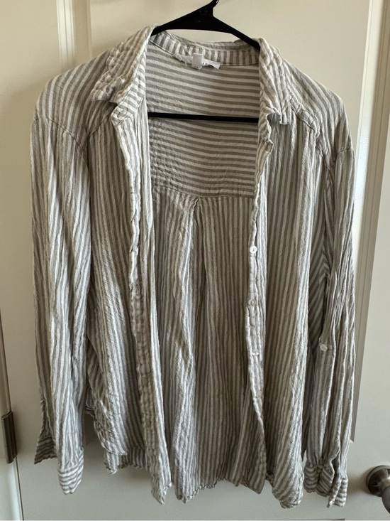 Jane and Delancey Tops - Light Green & White Striped Button-Down Shirt